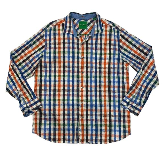 Tommy Bahama Shirt Mens L Large Check Paisley Forever Maui Button Up Long Sleeve - Picture 1 of 12